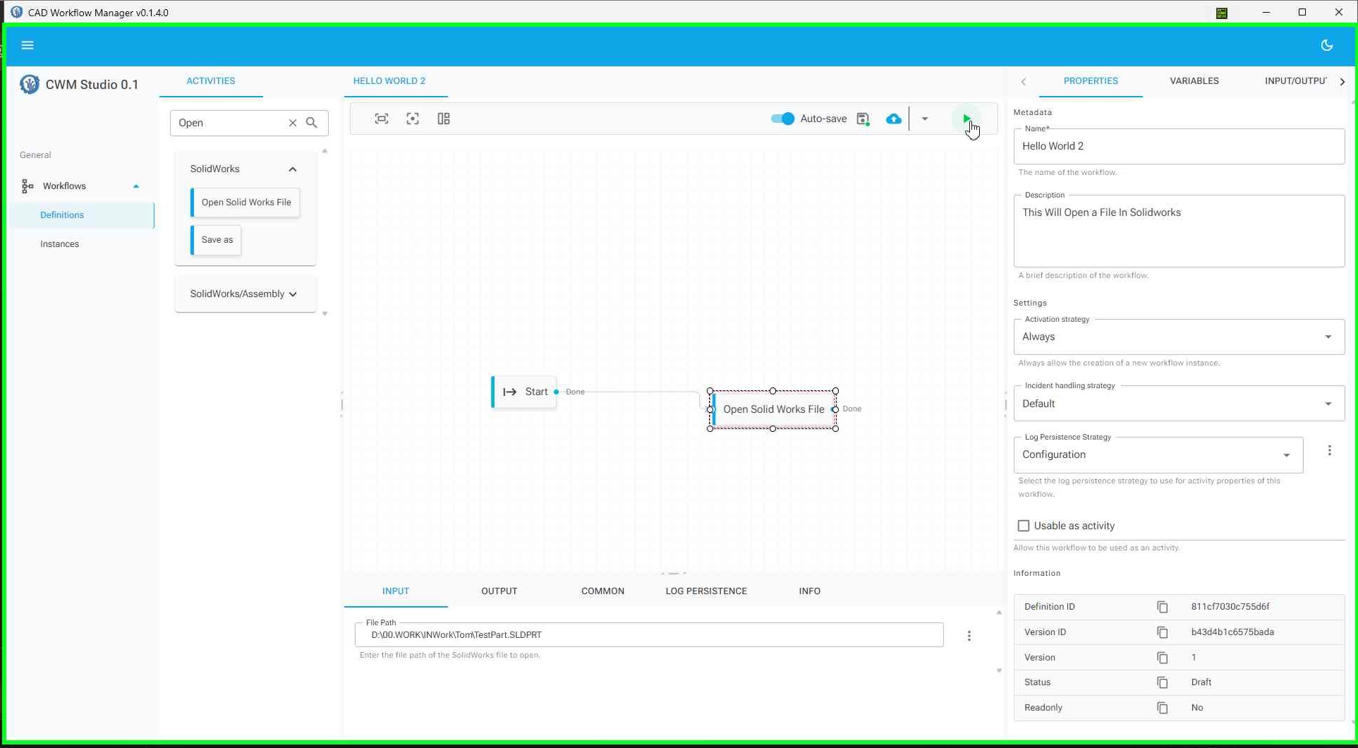 Clicking the Run workflow button to execute the workflow