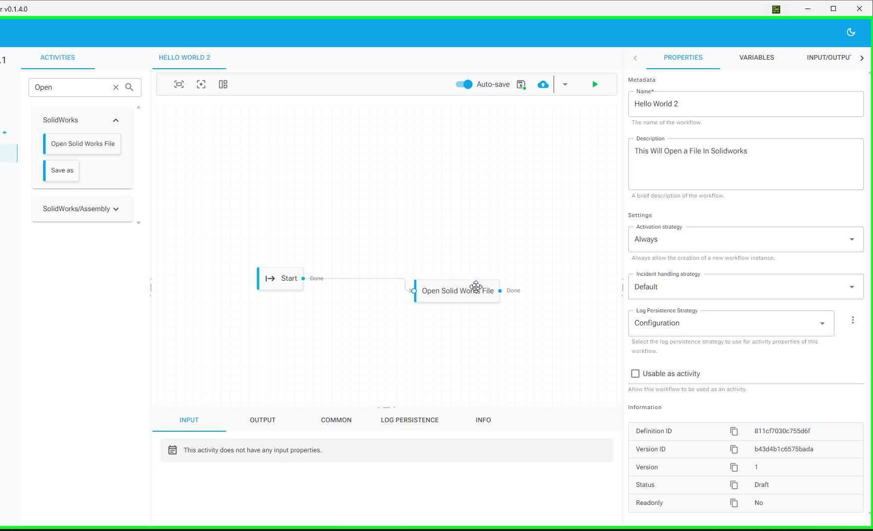 Workflow ready to be saved or run